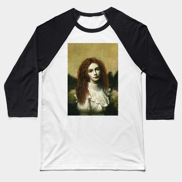 Victorian Girl In White Baseball T-Shirt by mictomart